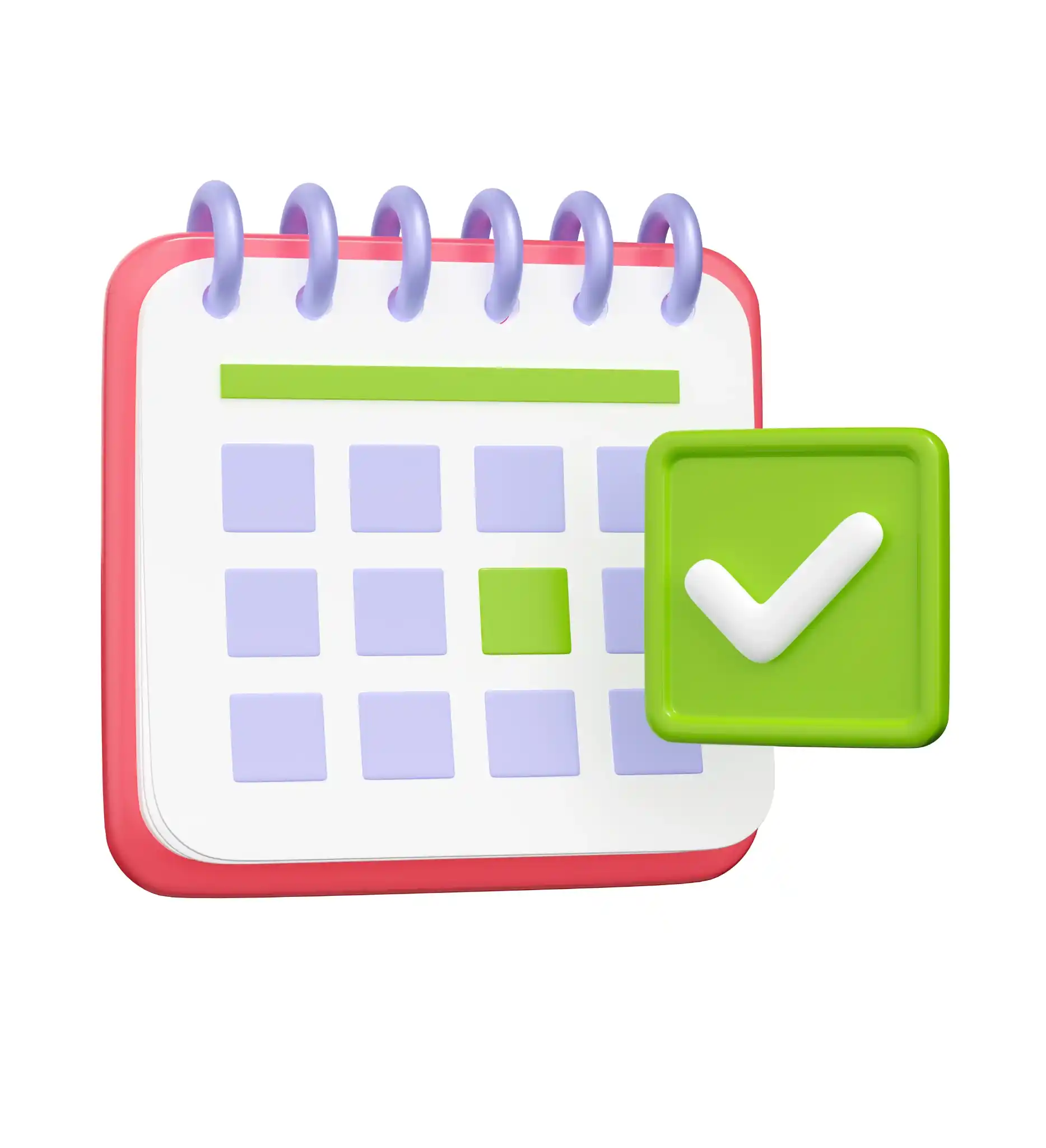 Illustration of a calendar with a green checkmark representing a confirmed appointment booking