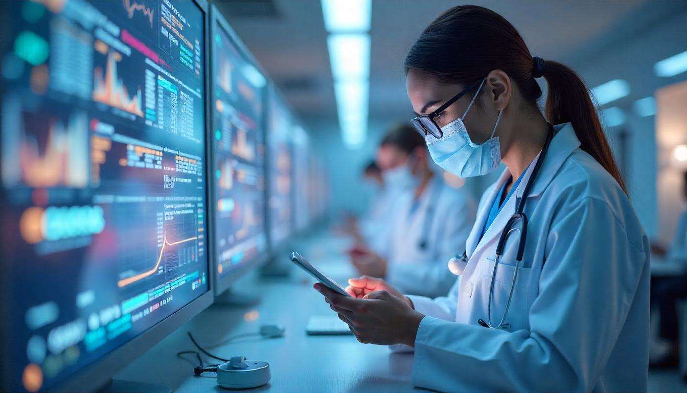 a doctor checking the mobile app of a hospital management system