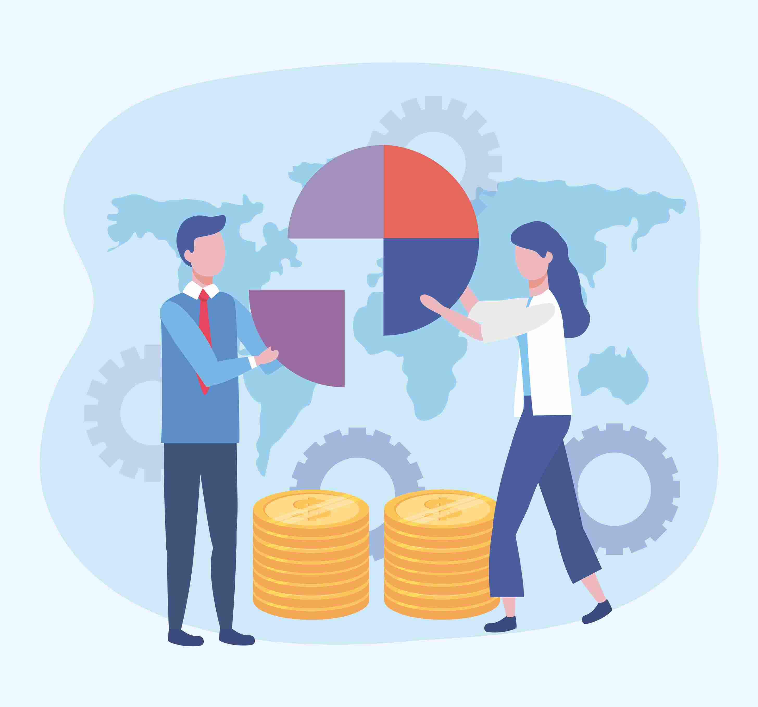 Assembling a financial pie chart.