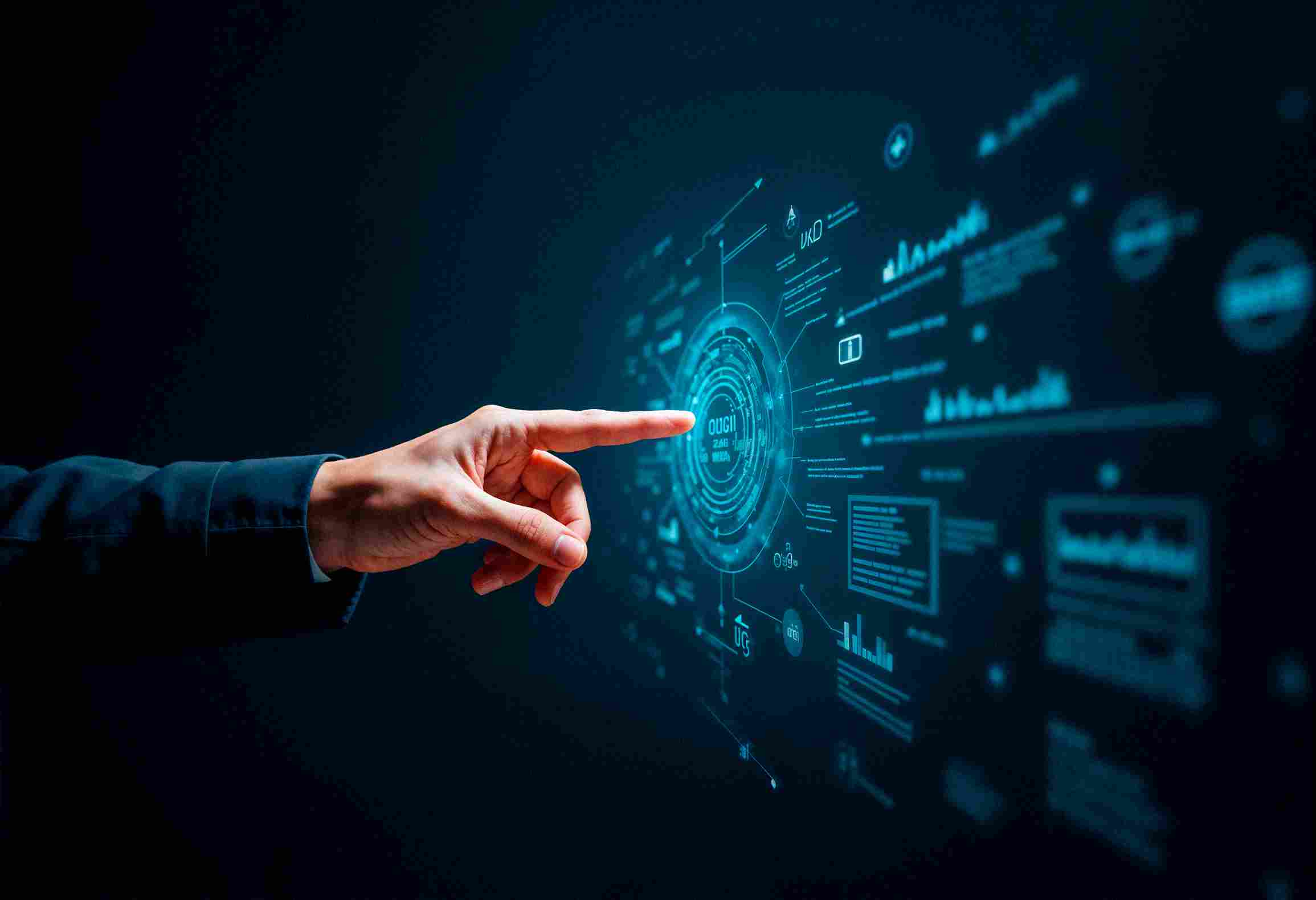 Hand touching digital interface with "DIGITAL" button