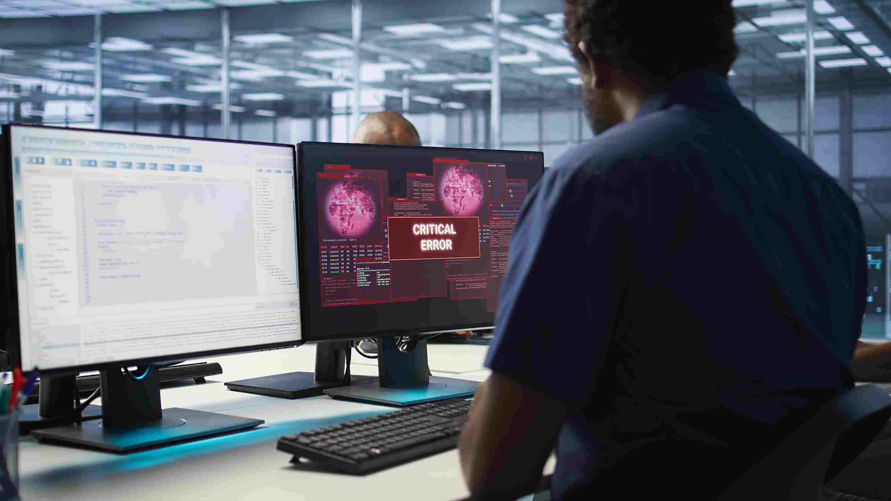 Cybersecurity team managing server infrastructure to protect sensitive data