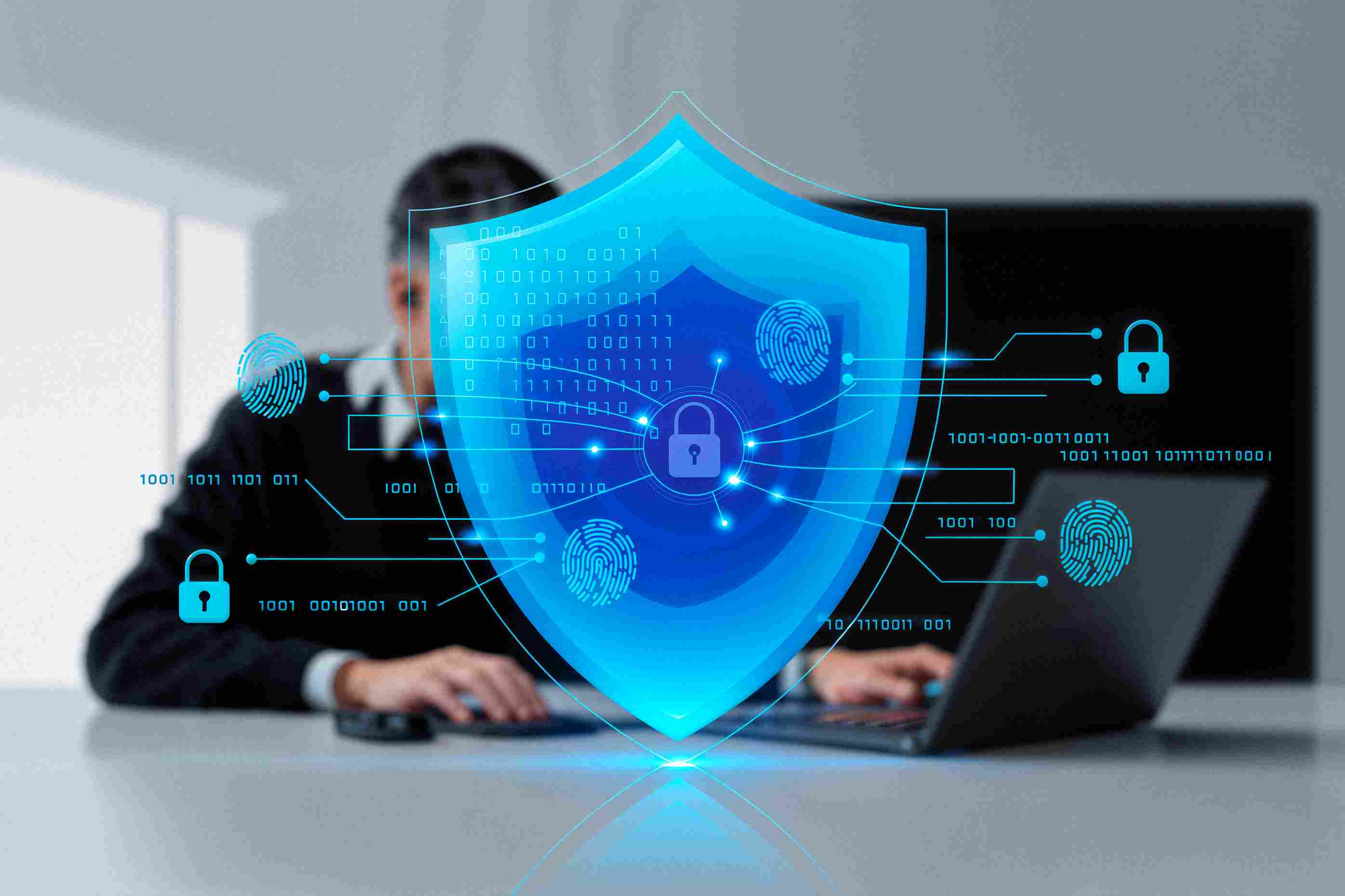 Cybersecurity agent analyzing network threats in a high-tech environment